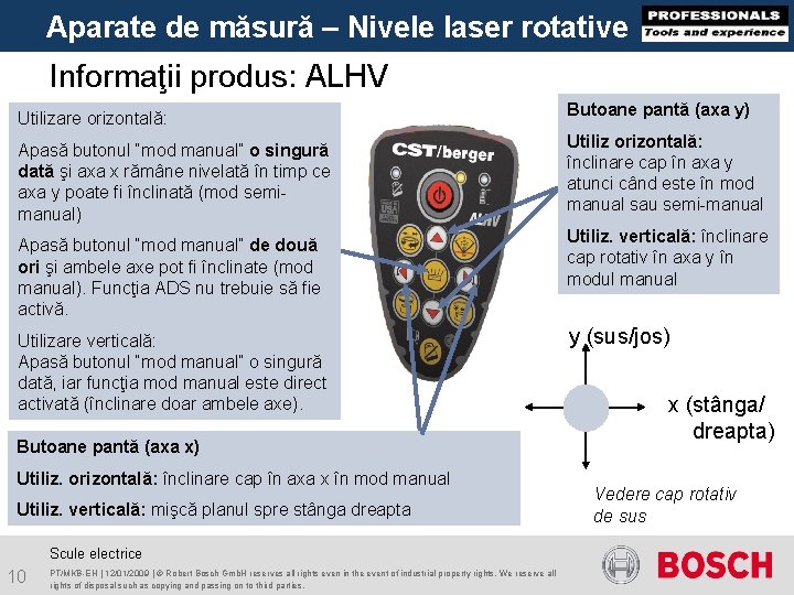 Aparate de măsură – Nivele laser rotative Informaţii produs: ALHV Utilizare orizontală: Apasă butonul