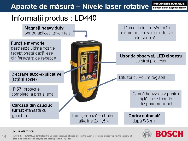 Aparate de măsură – Nivele laser rotative Informaţii produs : LD 440 Domeniu lucru: