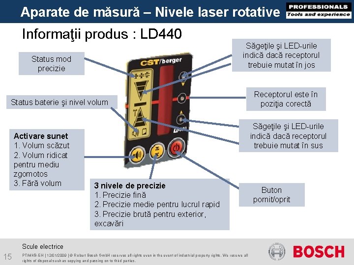 Aparate de măsură – Nivele laser rotative Informaţii produs : LD 440 Status mod
