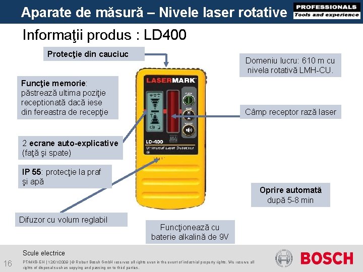 Aparate de măsură – Nivele laser rotative Informaţii produs : LD 400 Protecţie din