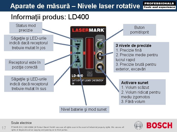 Aparate de măsură – Nivele laser rotative Informaţii produs: LD 400 Status mod precizie