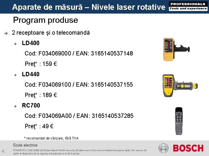 Aparate de măsură – Nivele laser rotative Program produse è 2 receptoare şi o