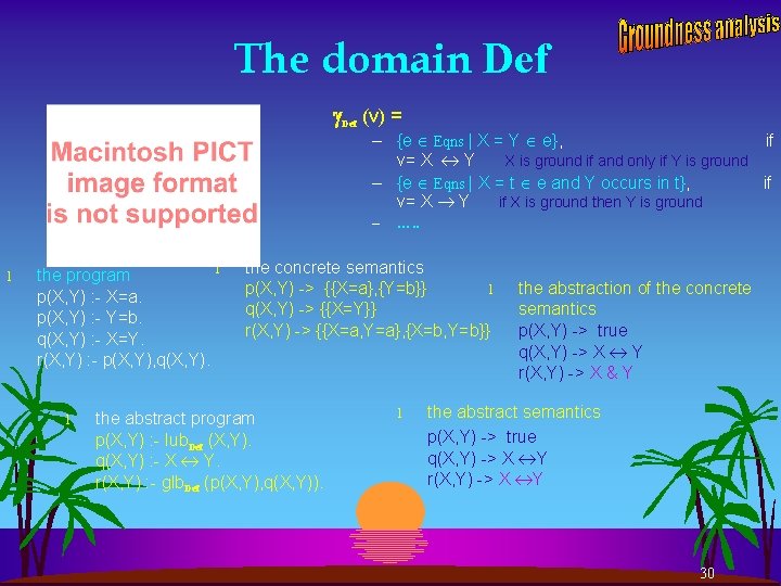 The domain Def (v) = – {e Eqns | X = Y e}, if