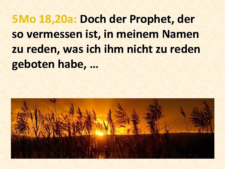 5 Mo 18, 20 a: Doch der Prophet, der so vermessen ist, in meinem