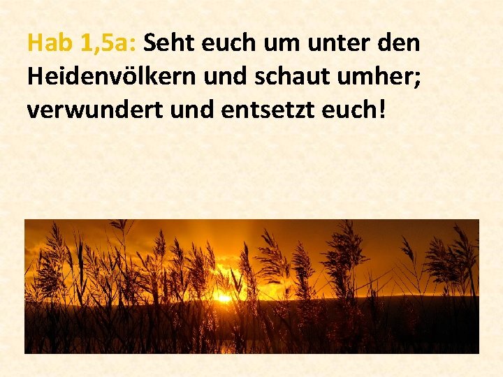 Hab 1, 5 a: Seht euch um unter den Heidenvölkern und schaut umher; verwundert