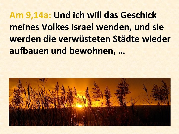 Am 9, 14 a: Und ich will das Geschick meines Volkes Israel wenden, und