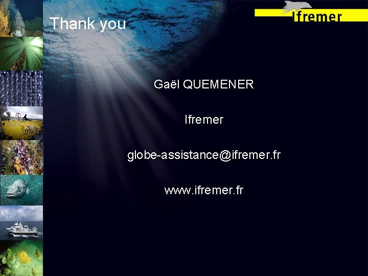 Thank you Gaël QUEMENER Ifremer globe-assistance@ifremer. fr www. ifremer. fr 