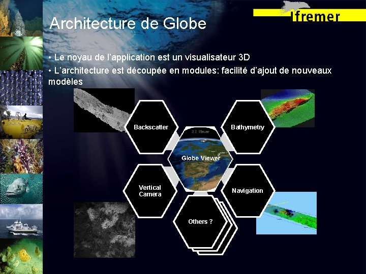 Architecture de Globe • Le noyau de l’application est un visualisateur 3 D •