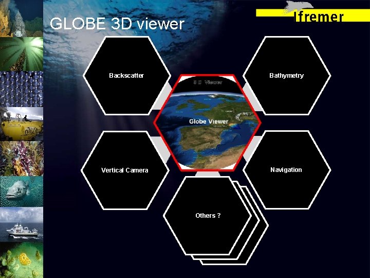 GLOBE 3 D viewer Backscatter Bathymetry Vertical Camera Navigation Others ? 