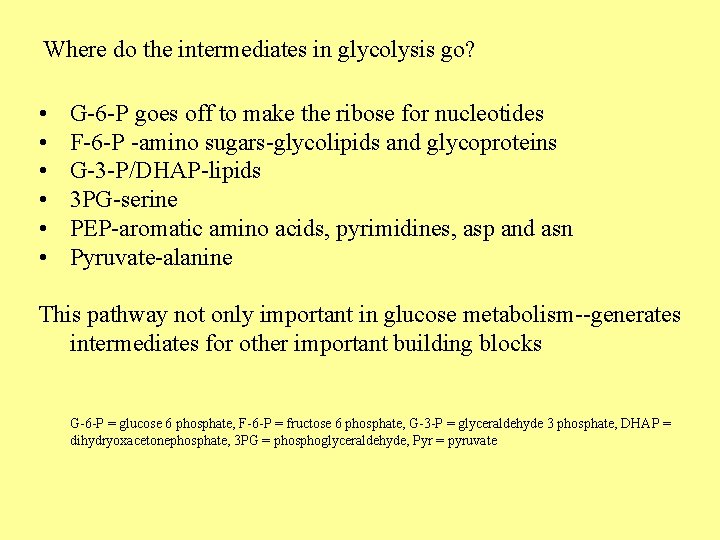 Where do the intermediates in glycolysis go? • • • G-6 -P goes off