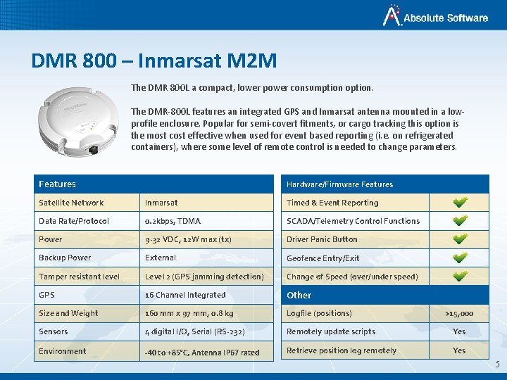 DMR 800 – Inmarsat M 2 M The DMR 800 L a compact, lower