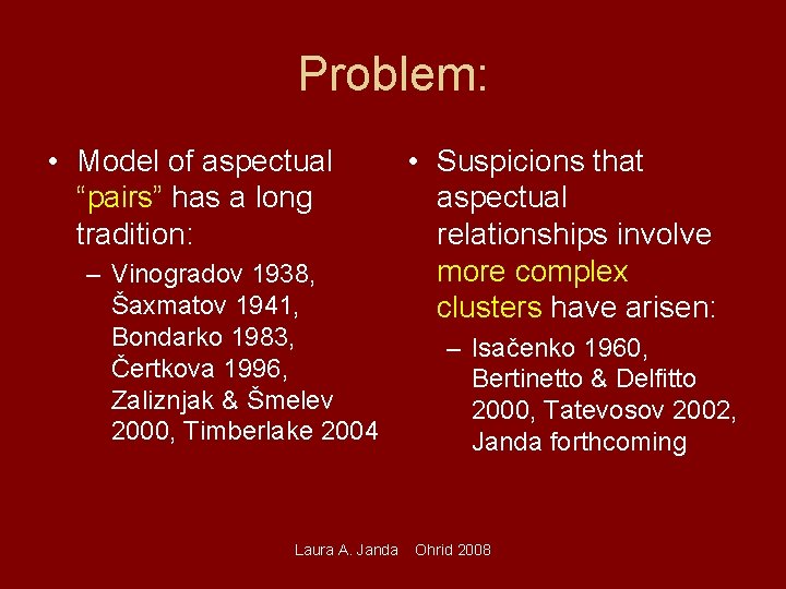 Problem: • Model of aspectual “pairs” has a long tradition: – Vinogradov 1938, Šaxmatov