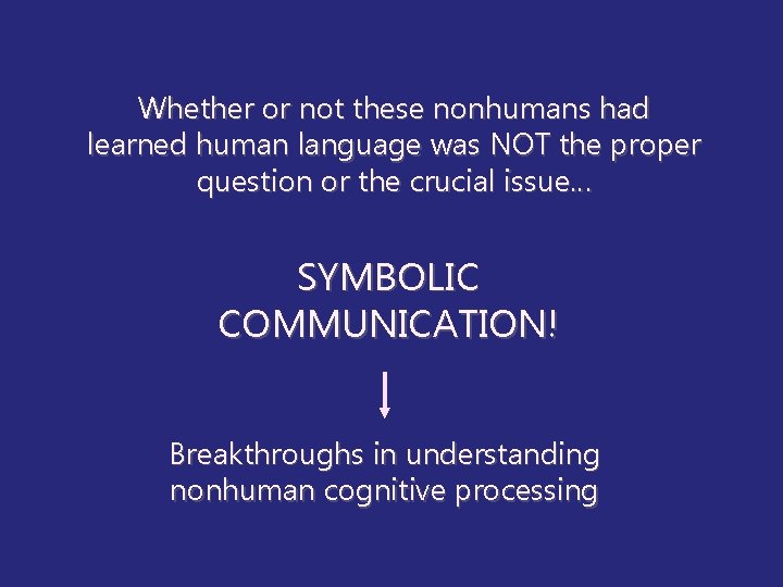 Whether or not these nonhumans had learned human language was NOT the proper question