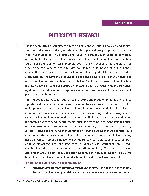 SECTION 8 PUBLICHEALTHRESEARCH 1. Public health raises a complex relationship between the state, its