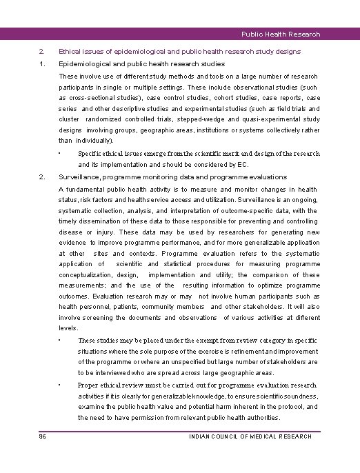 Public Health Research 2. Ethical issues of epidemiological and public health research study designs