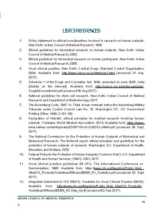 LISTOFREFERENCES 1. Policy statement on ethical considerations involved in research on human subjects. New