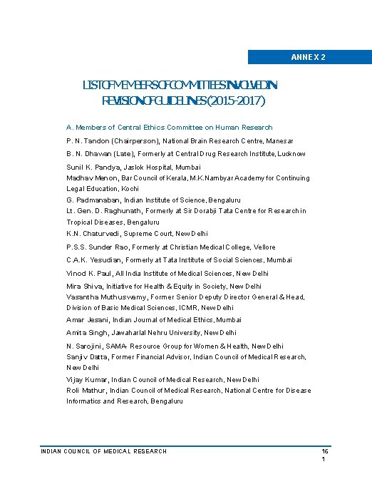 ANNEX 2 LISTOFMEMBERSOFCOMMITTEESINVOLVEDIN REVISIONOFGUIDELINES(2015 -2017) A. Members of Central Ethics Committee on Human Research