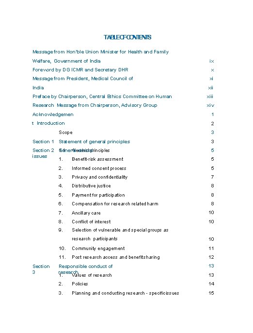 TABLEOFCONTENTS Message from Hon’ble Union Minister for Health and Family Welfare, Government of India
