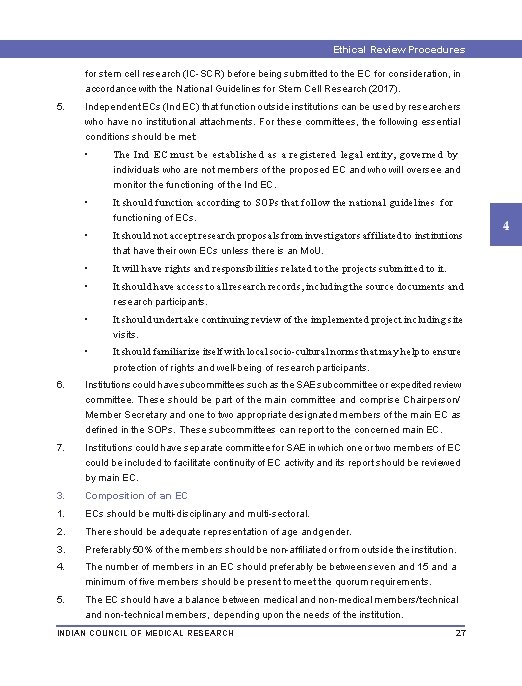 Ethical Review Procedures for stem cell research (IC-SCR) before being submitted to the EC
