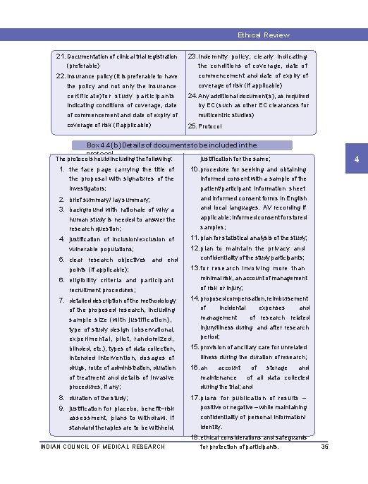 Ethical Review Procedures 21. Documentation of clinical trial registration (preferable) 22. Insurance policy (it