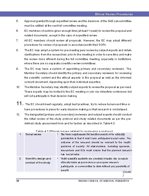 Ethical Review Procedures 5. Approval granted through expedited review and the decisions of the