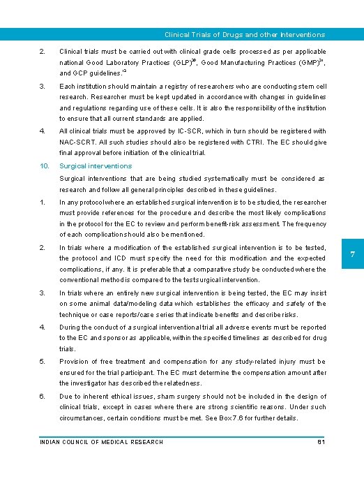 Clinical Trials of Drugs and other Interventions 2. Clinical trials must be carried out