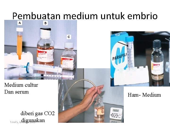 Pembuatan medium untuk embrio Medium cultur Dan serum Medium diberi gas CO 2 Sebelum