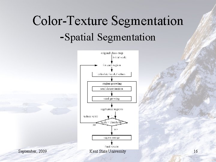 Color-Texture Segmentation -Spatial Segmentation September, 2009 Kent State University 16 