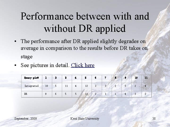 Performance between with and without DR applied • The performance after DR applied slightly