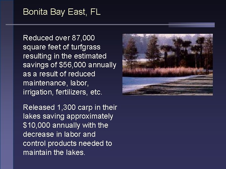 Bonita Bay East, FL Reduced over 87, 000 square feet of turfgrass resulting in
