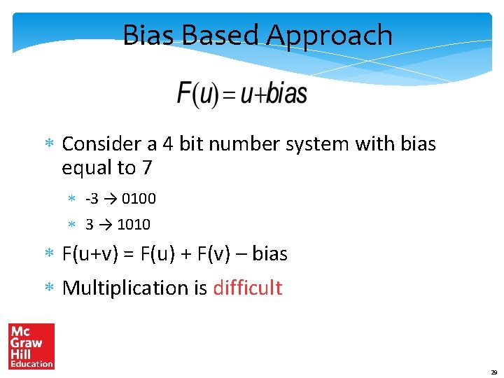 Bias Based Approach Consider a 4 bit number system with bias equal to 7