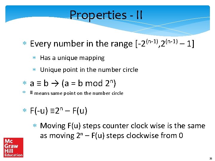 Properties - II Every number in the range [-2(n-1), 2(n-1) – 1] Has a