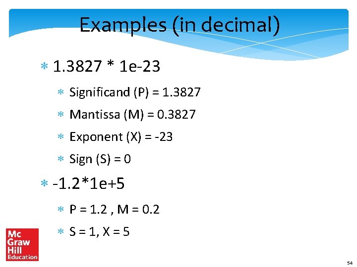 Examples (in decimal) 1. 3827 * 1 e-23 Significand (P) = 1. 3827 Mantissa