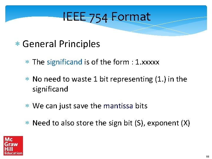 IEEE 754 Format General Principles The significand is of the form : 1. xxxxx