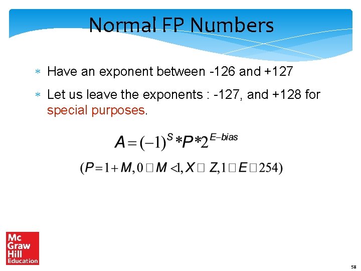 Normal FP Numbers Have an exponent between -126 and +127 Let us leave the