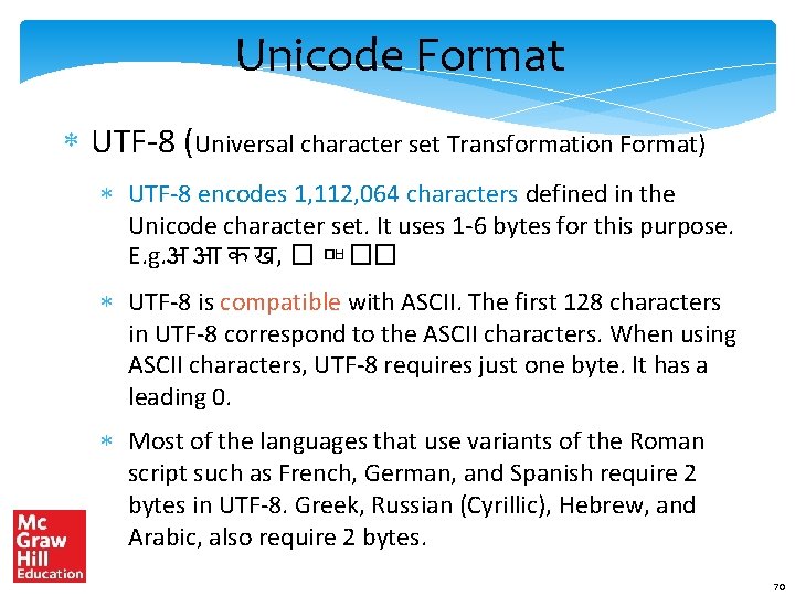 Unicode Format UTF-8 (Universal character set Transformation Format) UTF-8 encodes 1, 112, 064 characters
