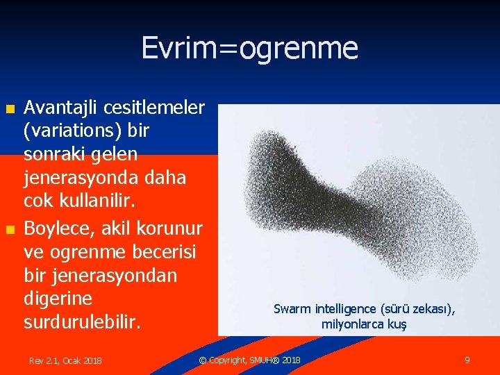 Evrim=ogrenme n n Avantajli cesitlemeler (variations) bir sonraki gelen jenerasyonda daha cok kullanilir. Boylece,