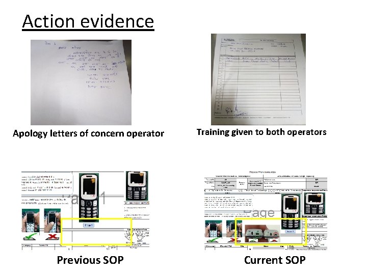 Action evidence Apology letters of concern operator Previous SOP Training given to both operators