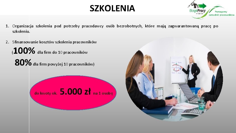 SZKOLENIA 1. Organizacja szkolenia pod potrzeby pracodawcy osób bezrobotnych, które mają zagwarantowaną pracę po