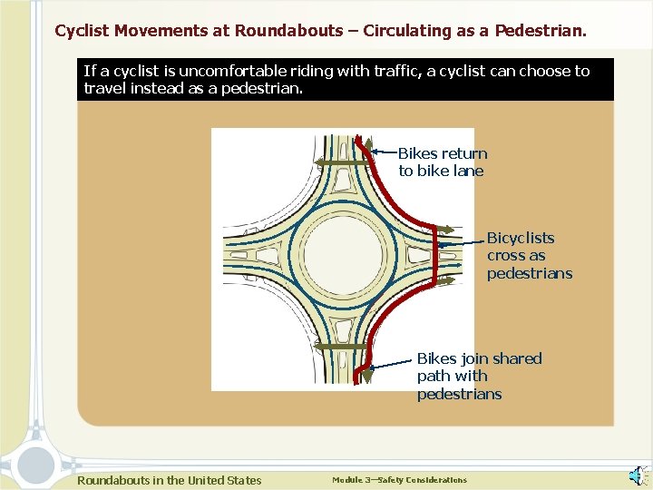 Cyclist Movements at Roundabouts – Circulating as a Pedestrian. If a cyclist is uncomfortable