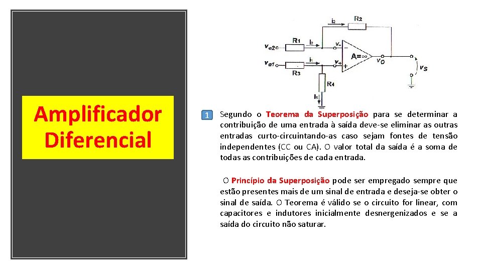 Amplificador Diferencial 1 Segundo o Teorema da Superposição para se determinar a contribuição de