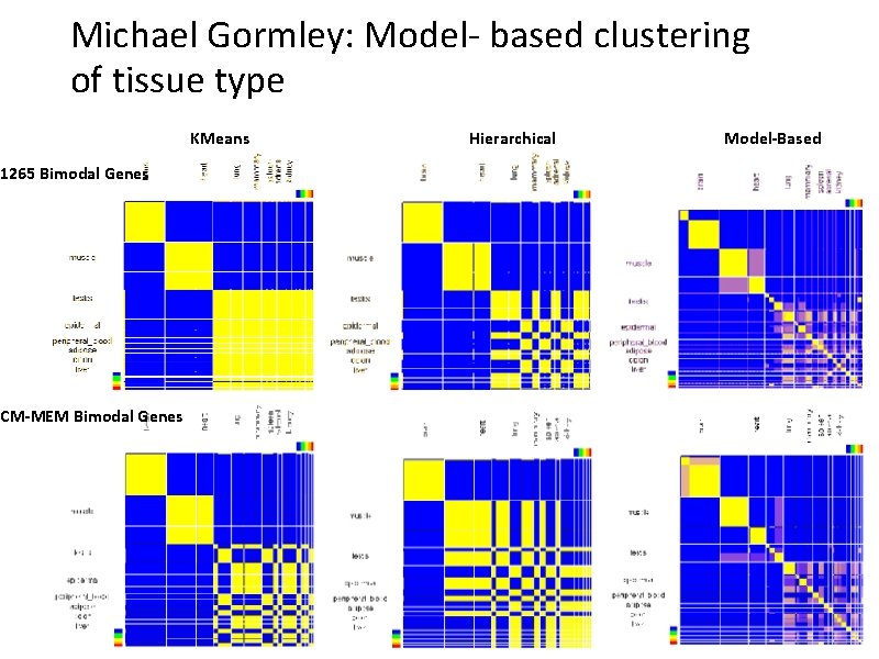 Michael Gormley: Model- based clustering of tissue type KMeans 1265 Bimodal Genes ECM-MEM Bimodal
