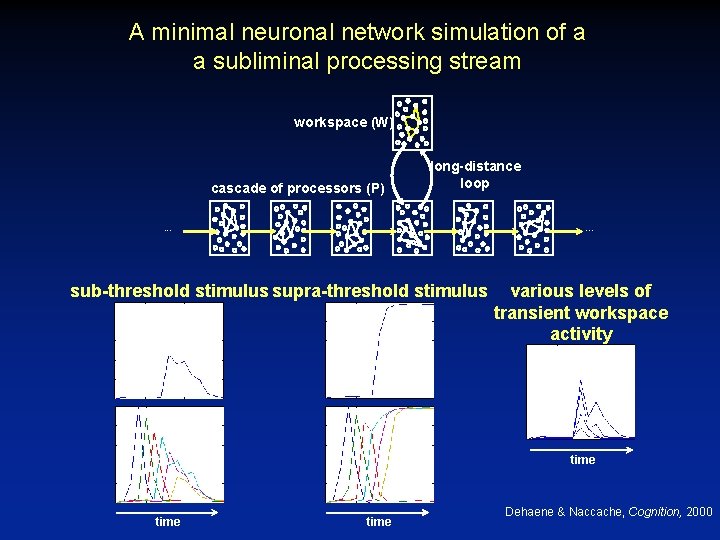 A minimal neuronal network simulation of a a subliminal processing stream workspace (W) cascade