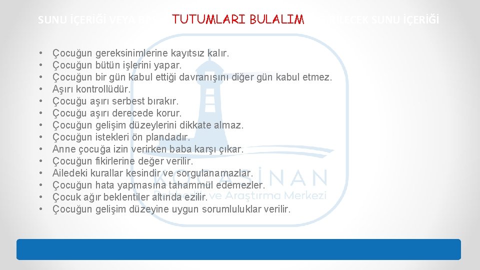 SUNU İÇERİĞİ VEYA BAŞ • • • • TUTUMLARI BULALIM A GİRİLECEK SUNU İÇERİĞİ