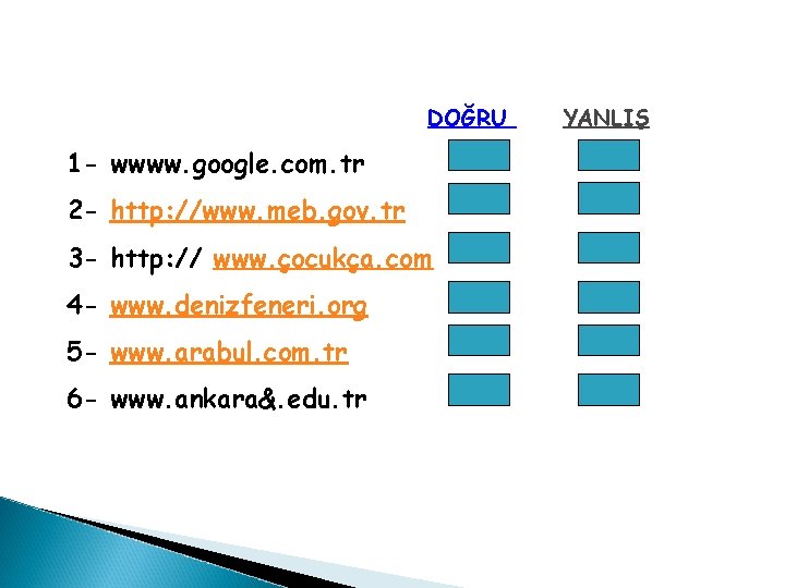 DOĞRU 1 - wwww. google. com. tr 2 - http: //www. meb. gov. tr