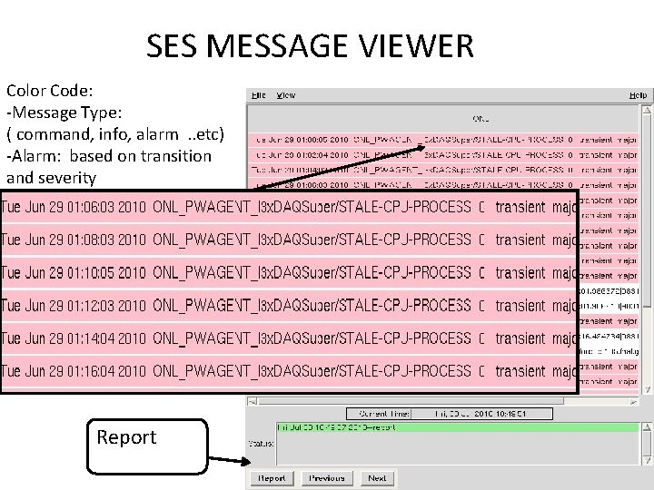 SES MESSAGE VIEWER Color Code: -Message Type: ( command, info, alarm. . etc) -Alarm: