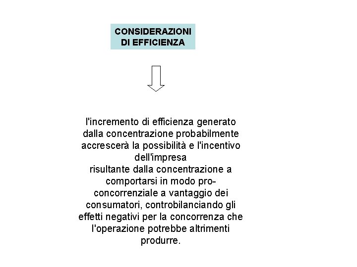 CONSIDERAZIONI DI EFFICIENZA l'incremento di efficienza generato dalla concentrazione probabilmente accrescerà la possibilità e