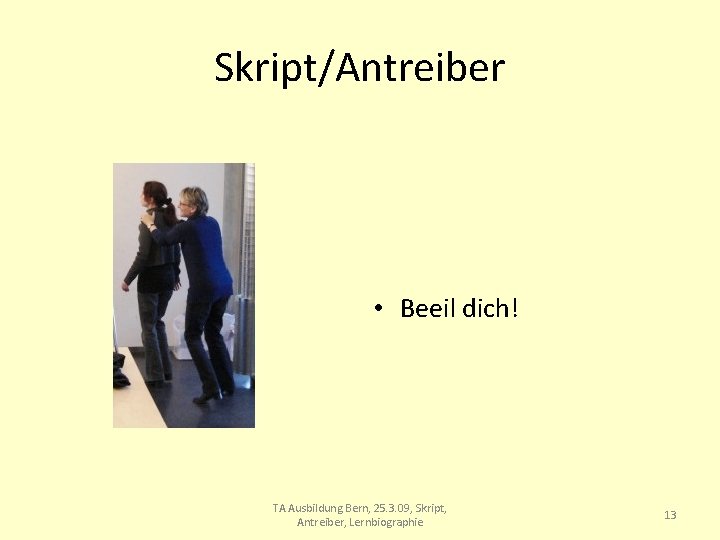 Skript/Antreiber • Beeil dich! TA Ausbildung Bern, 25. 3. 09, Skript, Antreiber, Lernbiographie 13