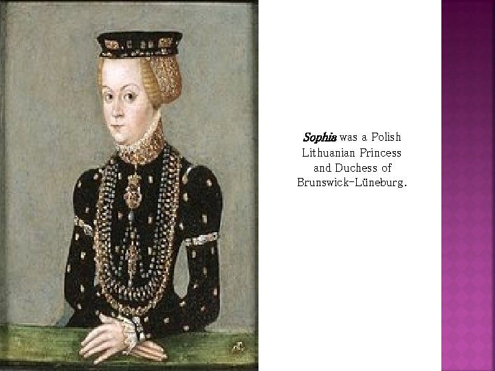 Sophia was a Polish Lithuanian Princess and Duchess of Brunswick-Lüneburg. 