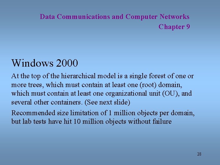 Data Communications and Computer Networks Chapter 9 Windows 2000 At the top of the